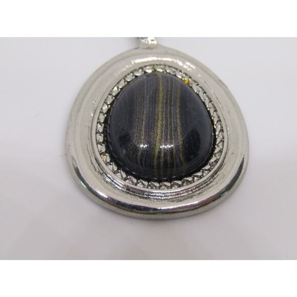 Blue Onyx Pendant Silver Tone Marble Boho Whimsygoth Cottagecore Timeless Classy - Picture 2 of 4